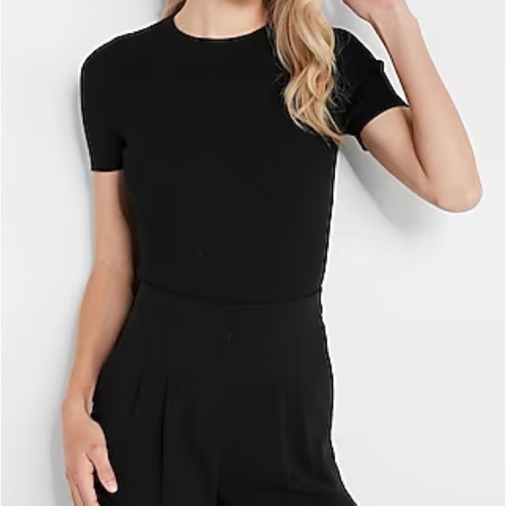 Express Body Contour Ribbed Short Sleeve Sweater